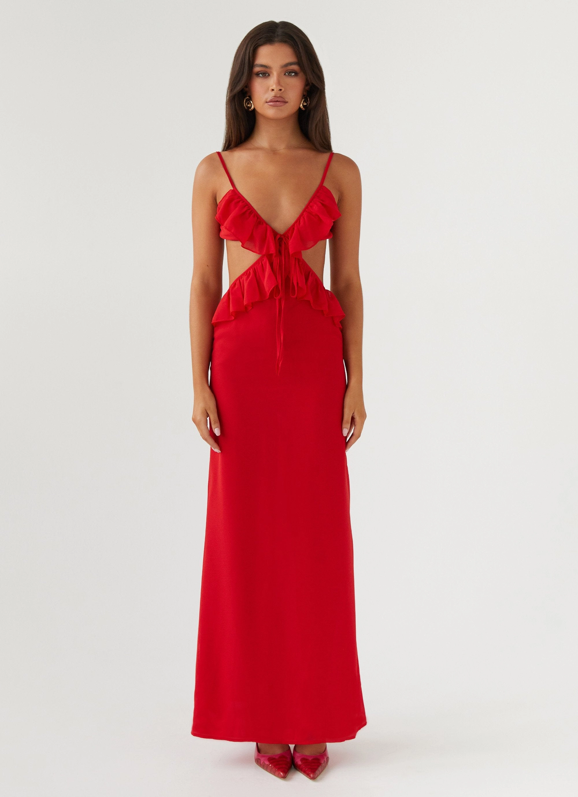 Klara Cut Out Maxi Dress - Red Artistic Shape