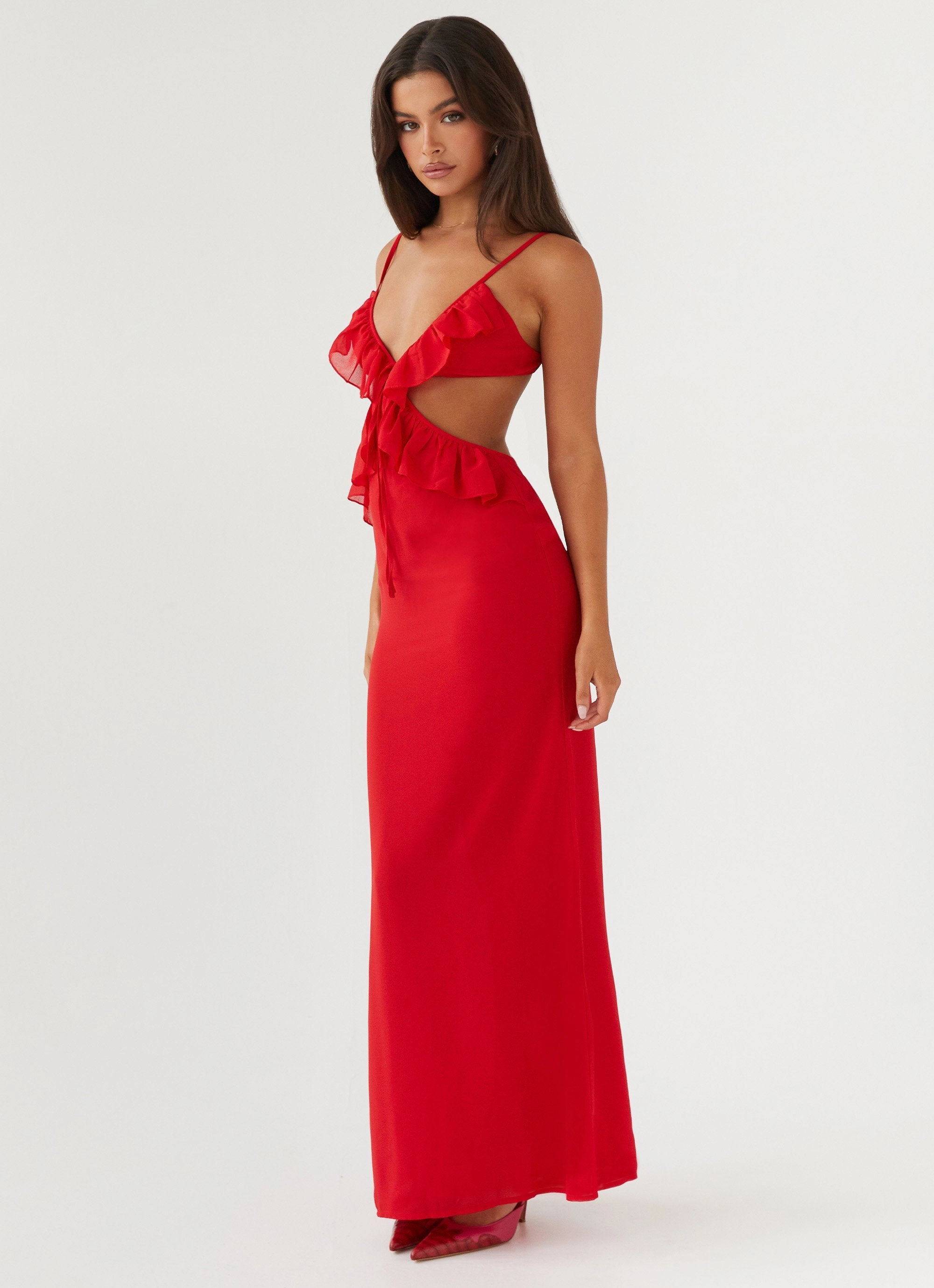 Klara Cut Out Maxi Dress - Red Wedding Style SoftTouchTexture