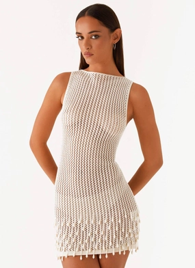 Miracle Beaded Crochet Mini Dress - Ivory Sculpted Detail Comfortable Style