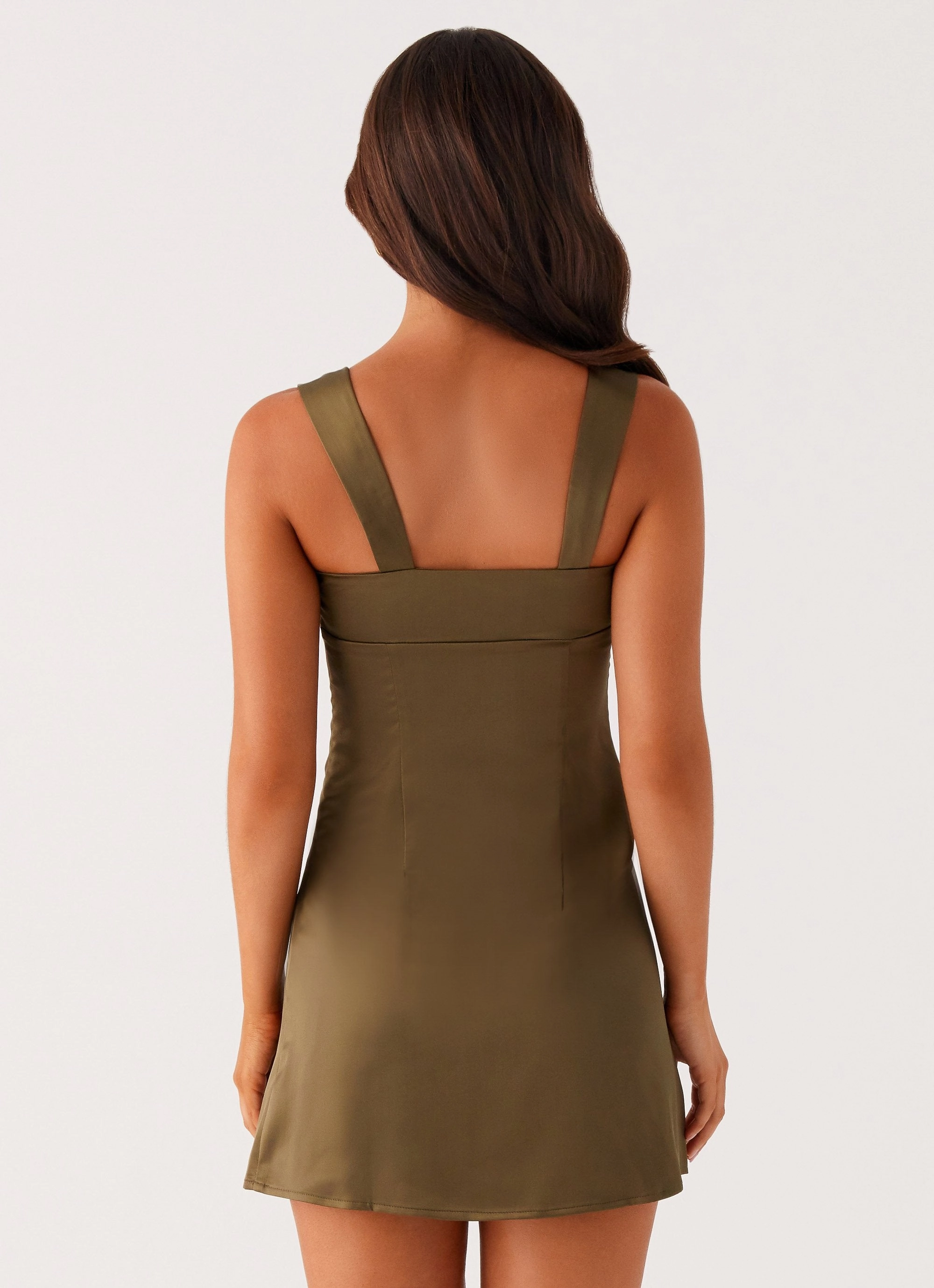 Crisp Silhouette Odette Satin Mini Dress - Khaki