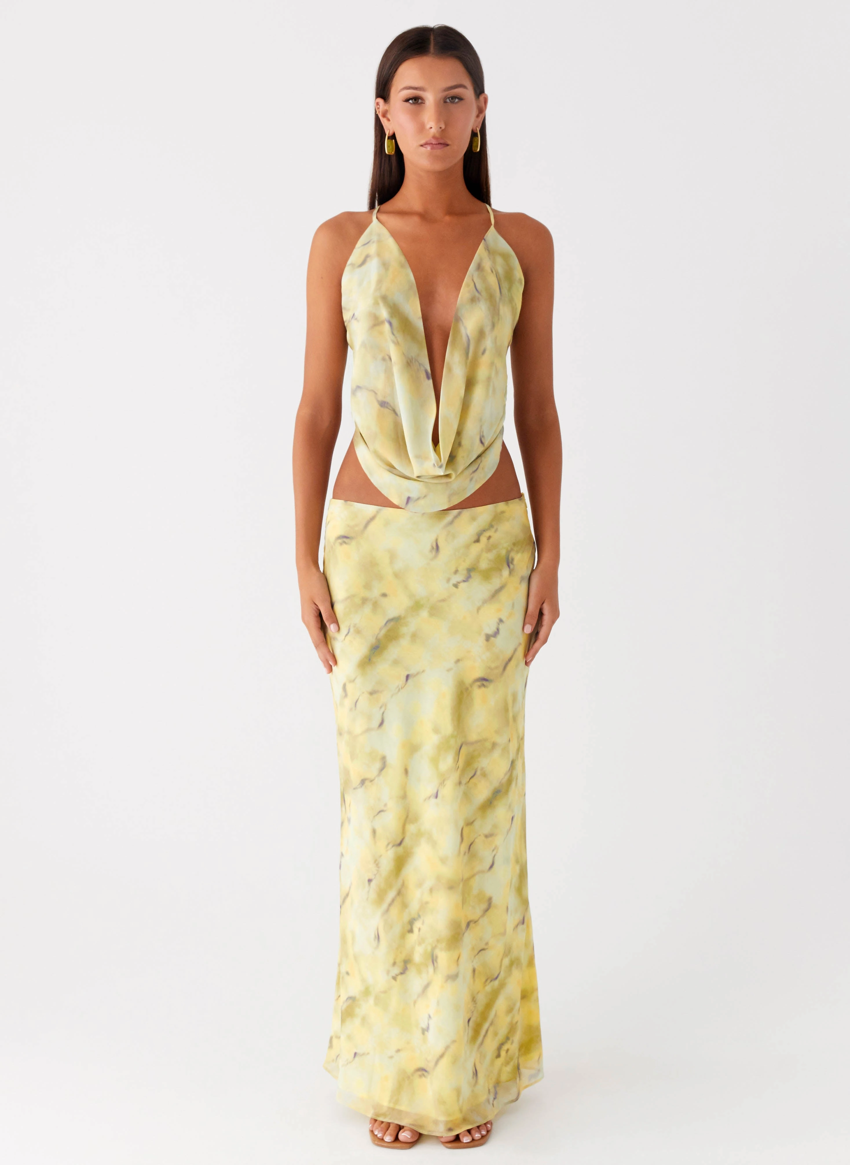 Active Wear Kylo Low Rise Maxi Skirt - Yellow Tie Dye