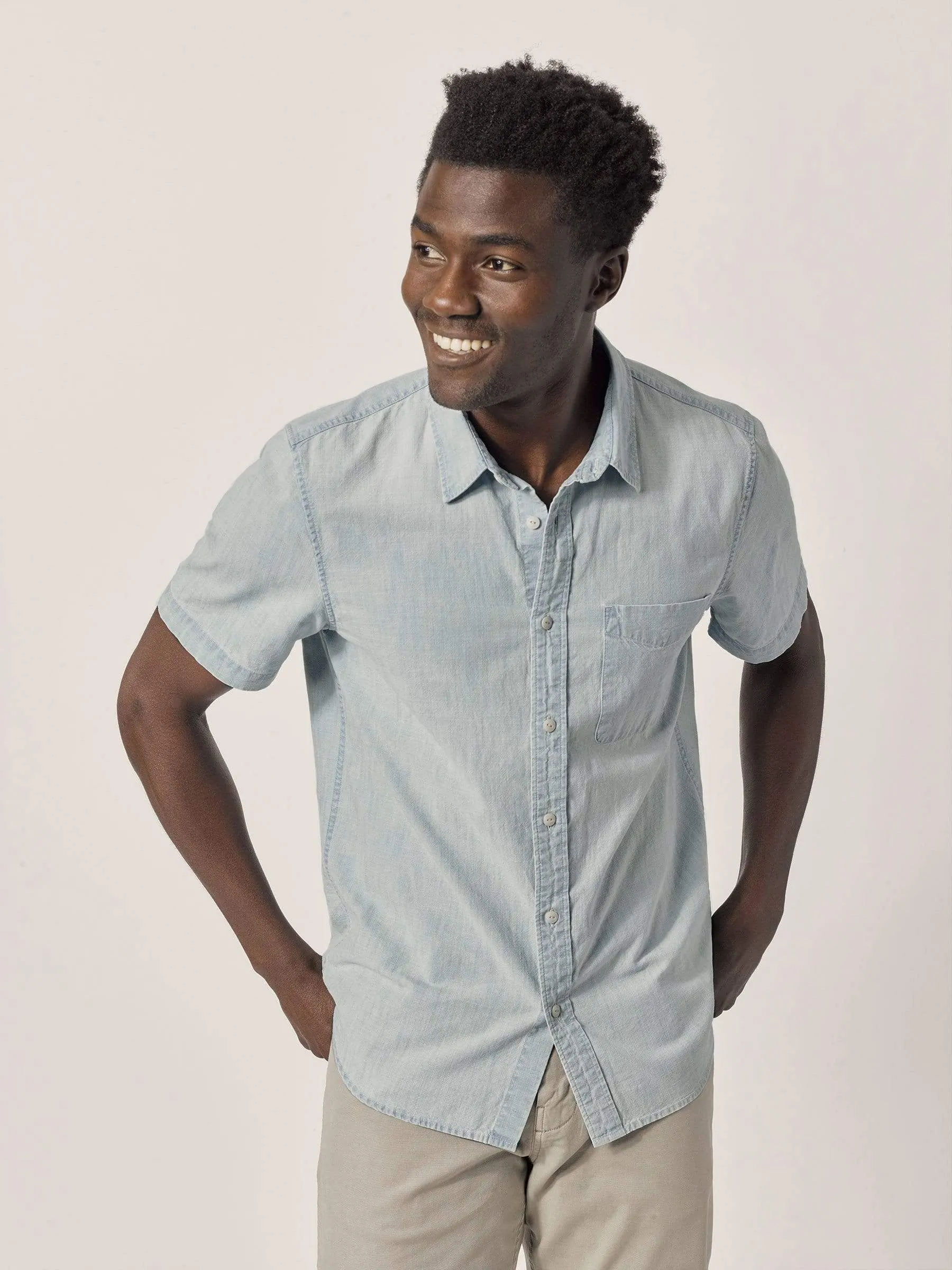 L005 Light Wash Chambray SS One Pocket Shirt