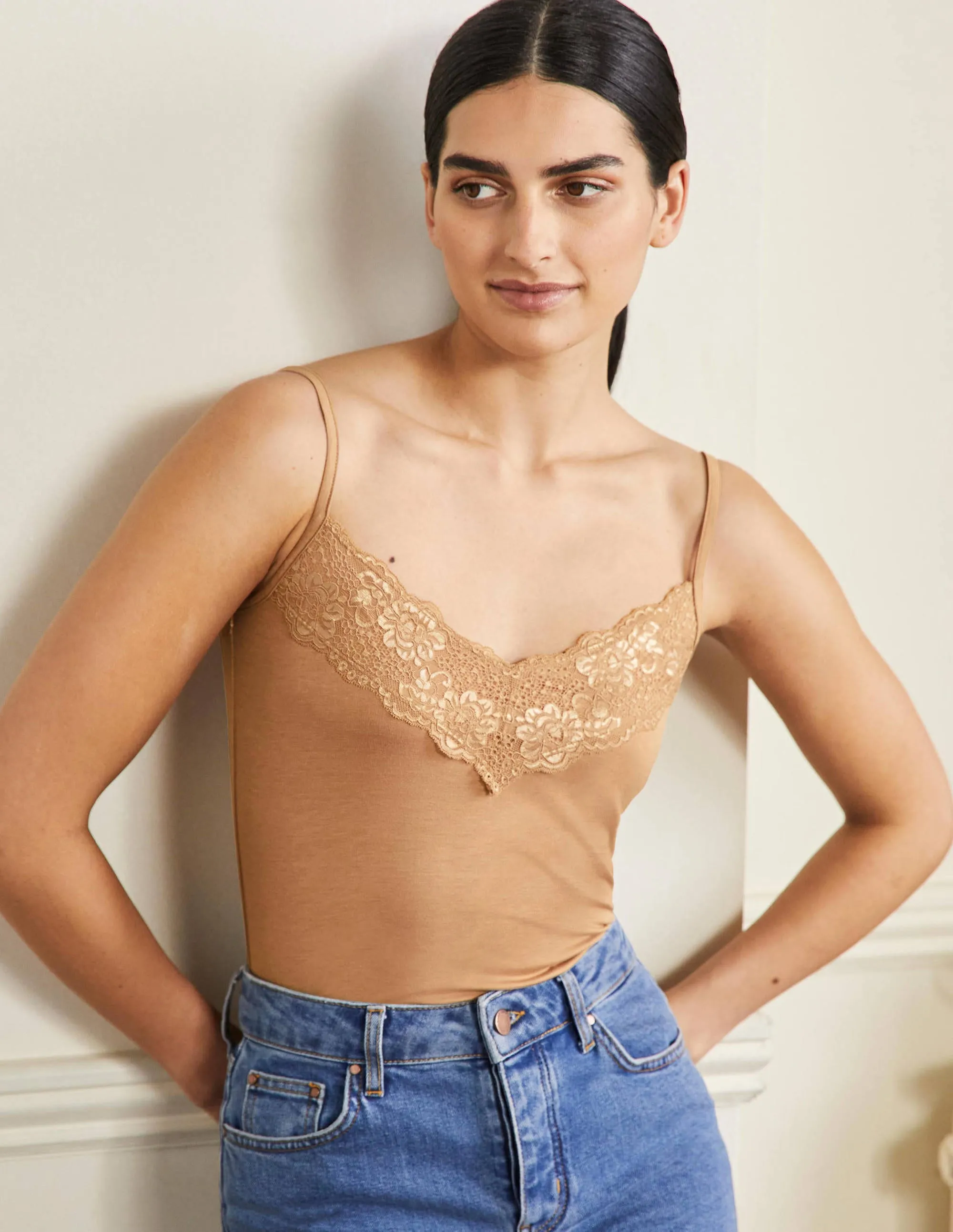 Lace Cami Top-Light Brown