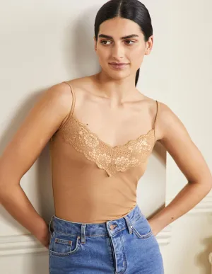 Lace Cami Top-Light Brown