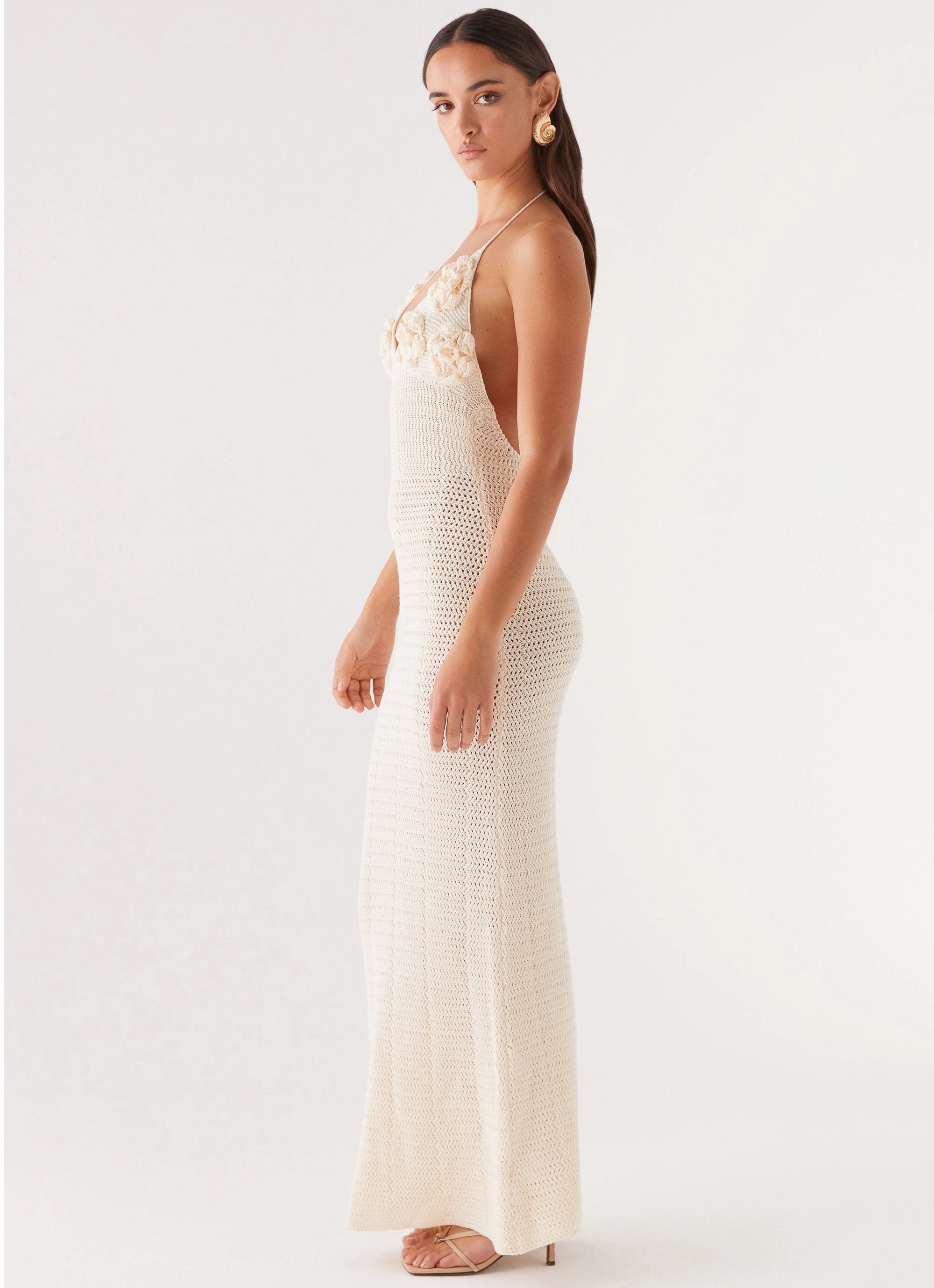 Zara Rose Crochet Maxi Dress - Ivory Velvet-Touch Modern Design
