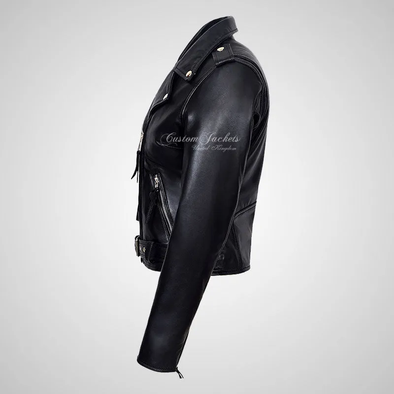 Ladies BRANDO Style Biker Leather Jacket Soft Leather Jacket