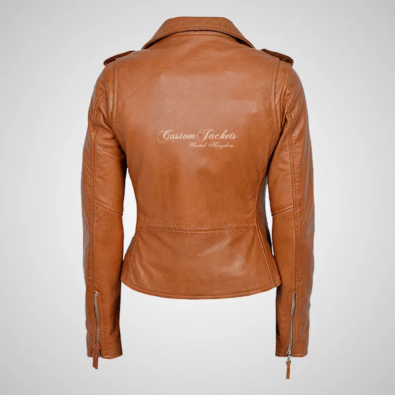 Ladies BRANDO Style Biker Leather Jacket Soft Leather Jacket
