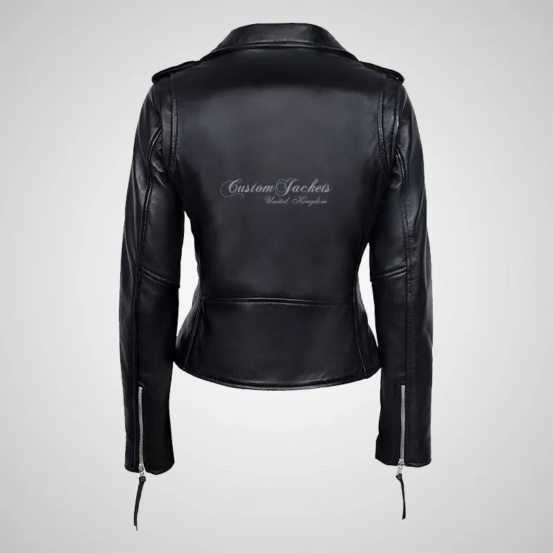 Ladies BRANDO Style Biker Leather Jacket Soft Leather Jacket