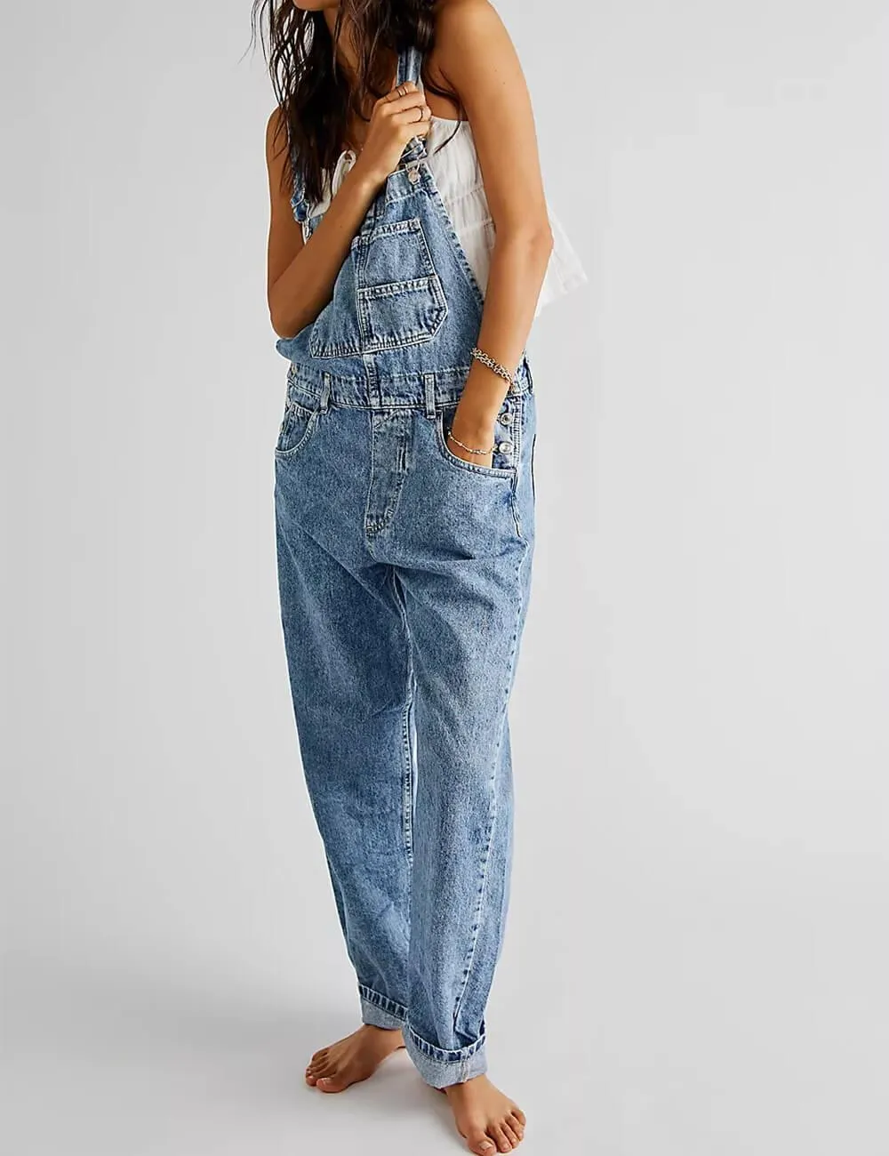 Ladies Casual Pocket Denim Overalls SKJ540