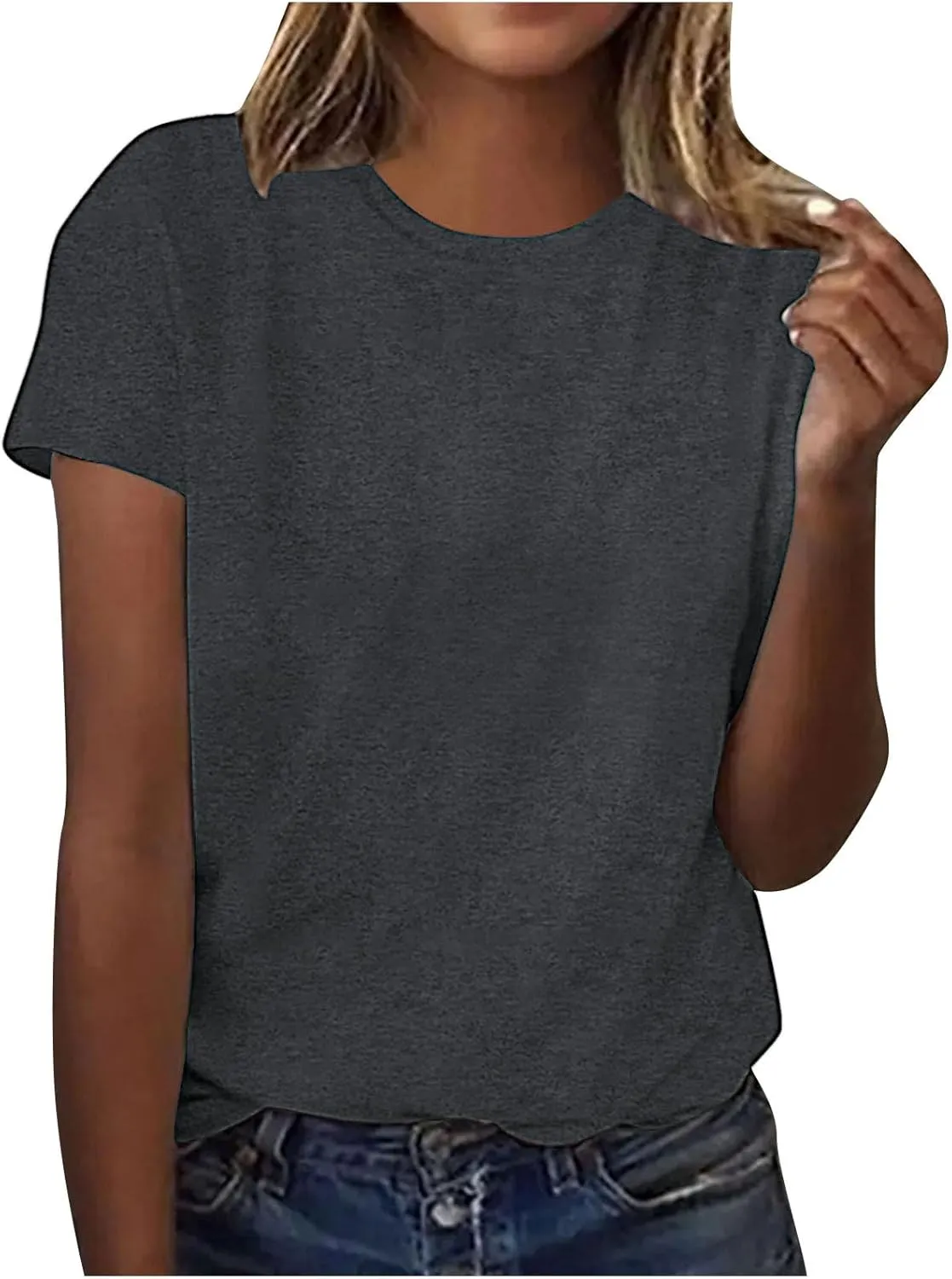 Ladies Short Sleeve Crew Neck T Shirts Loose Fit Casual Tunic Tops for Women Basic Summer Lightweight Soft Tee Shirts