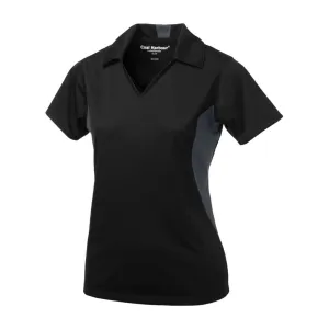 Ladies Snag Resistant Colour Block Sport Shirt Black-Iron Grey