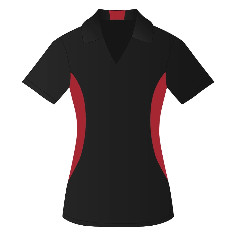 Ladies Snag Resistant Colour Block Sport Shirt Black-True Red