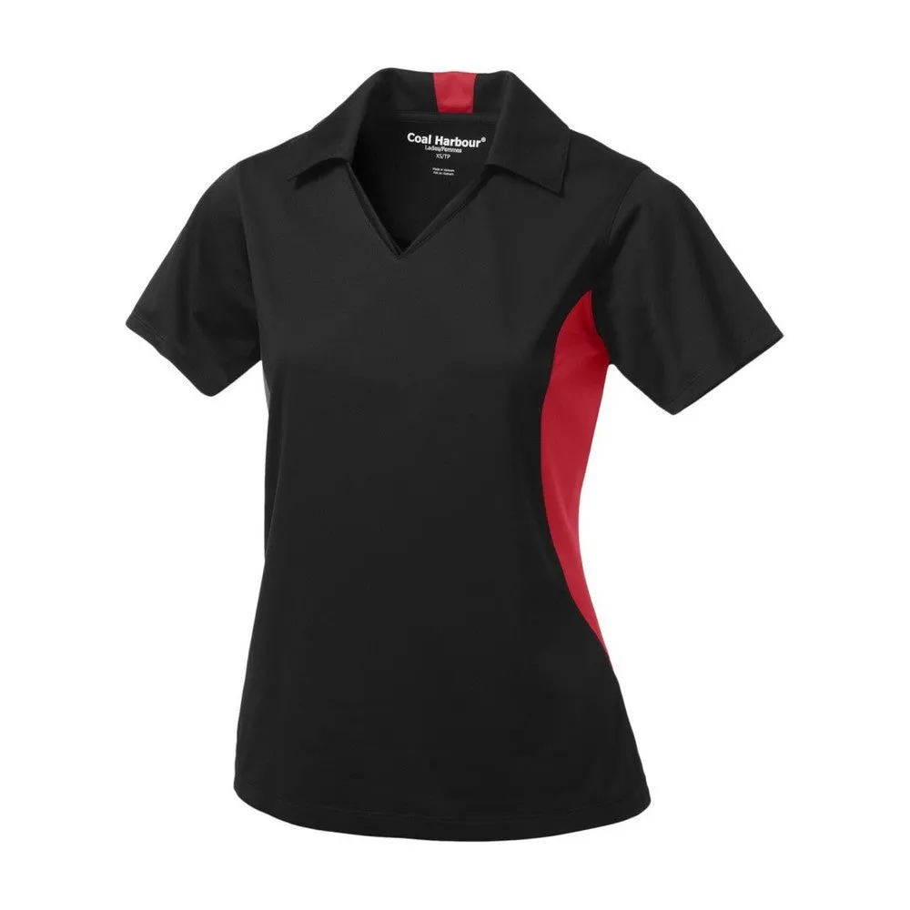 Ladies Snag Resistant Colour Block Sport Shirt Black-True Red