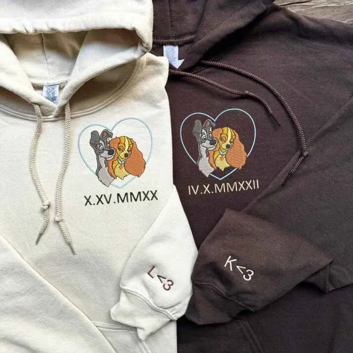 Lady The Tramp Couple Hoodies - Custom Embroidered Matching Hoodies For Couples