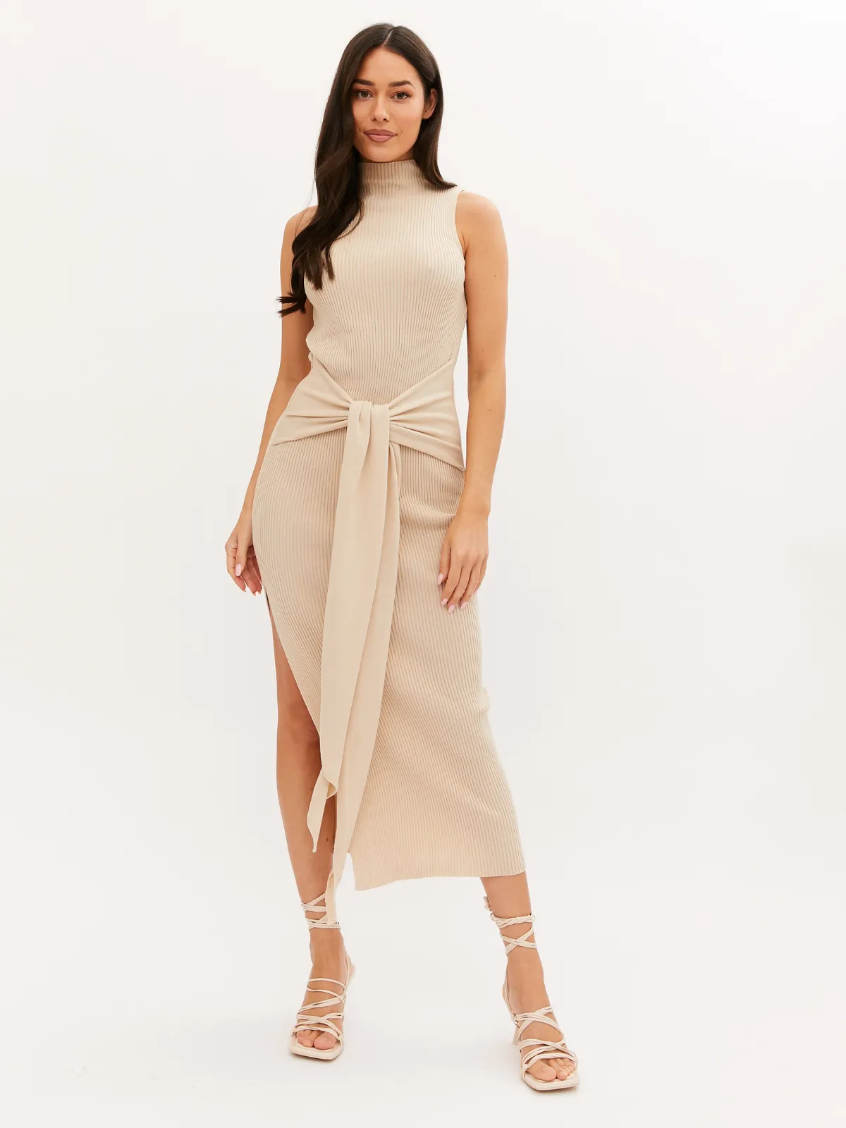 Camilla Knitted Tie Up Dress / Stone Classic Appeal