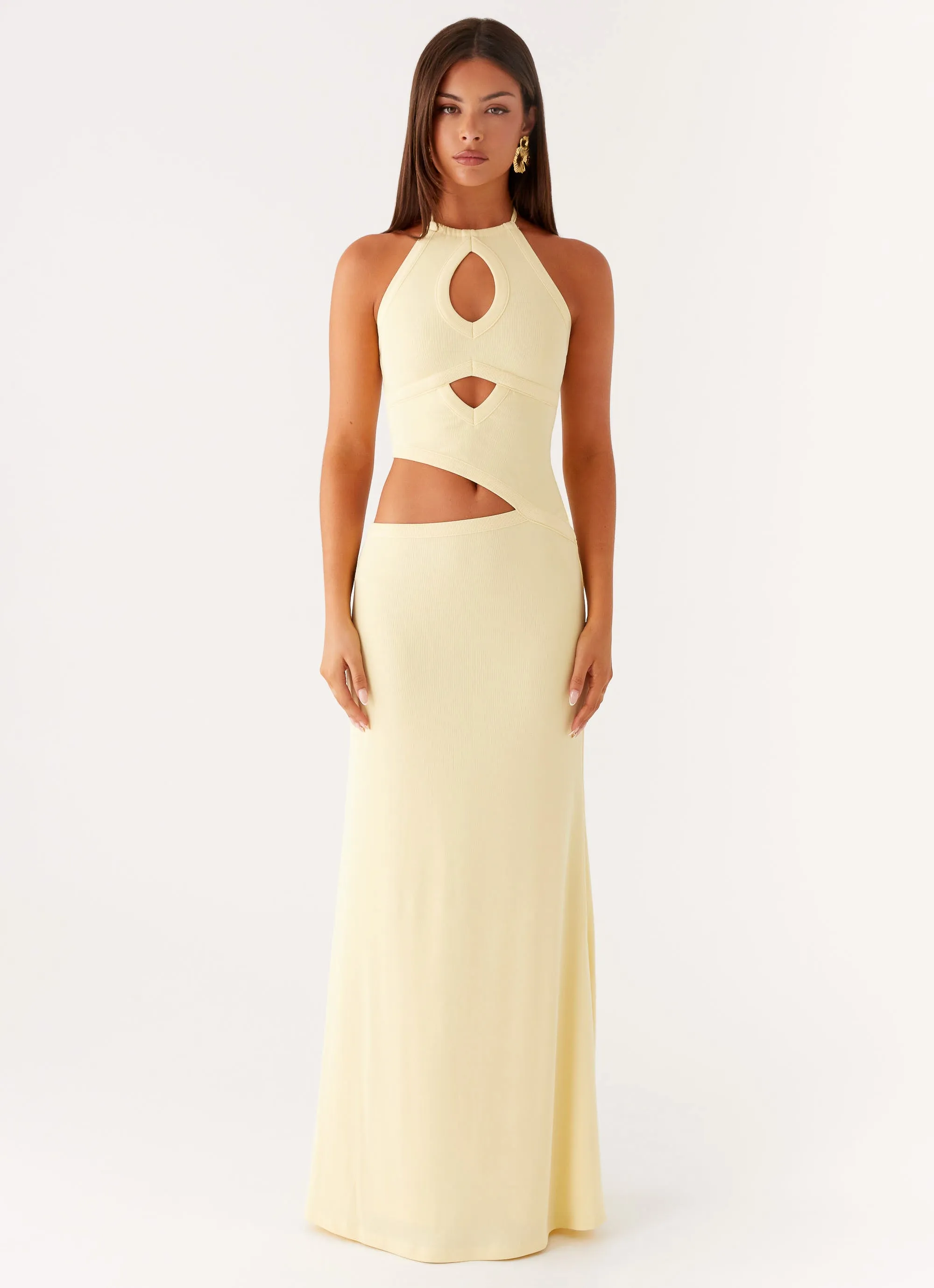 All Daywear Neutral Aesthetic Lanah Cut Out Maxi Dress - Yellow