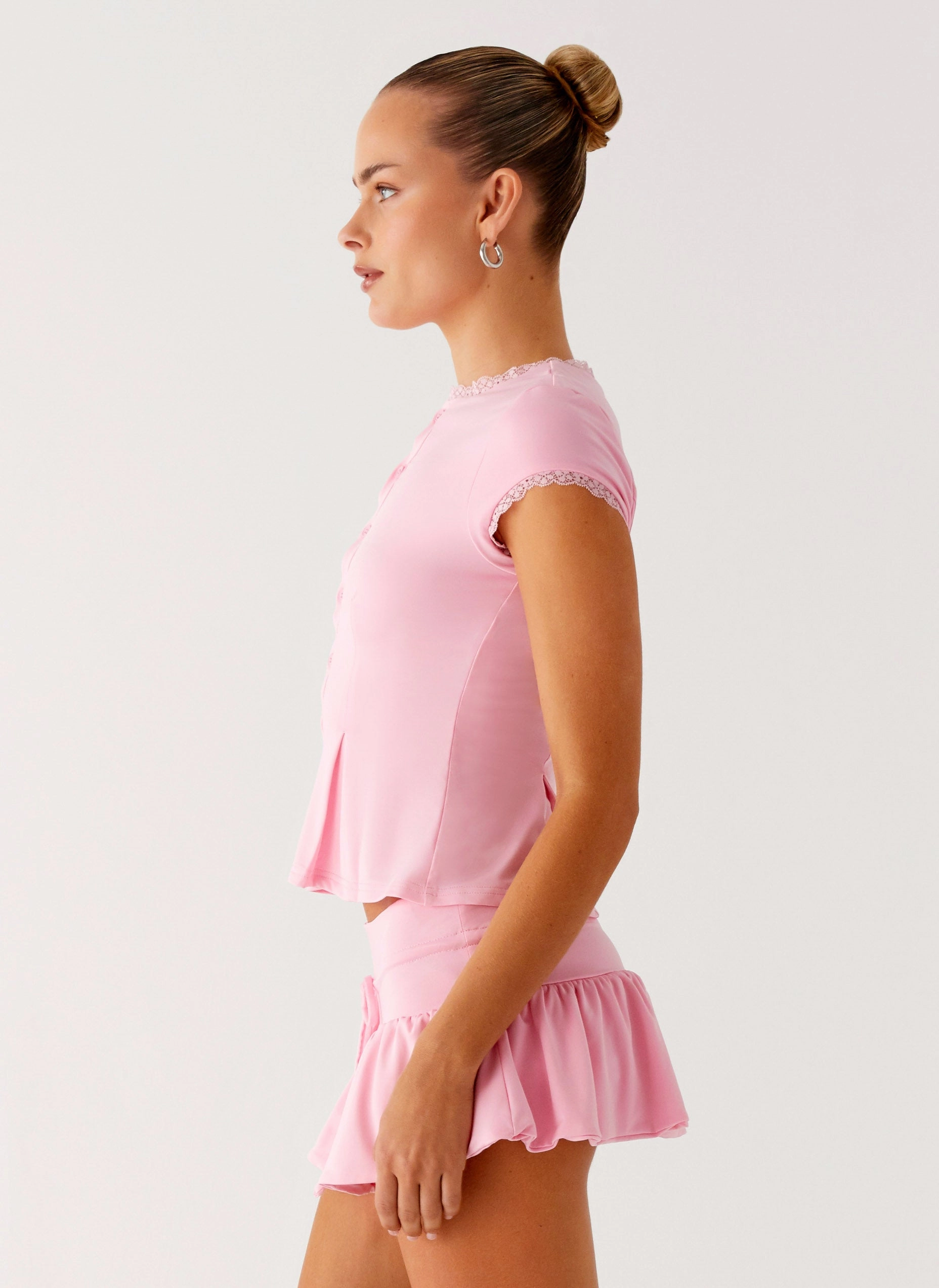 Landon Button Up Top - Pink Faux Fur Collar