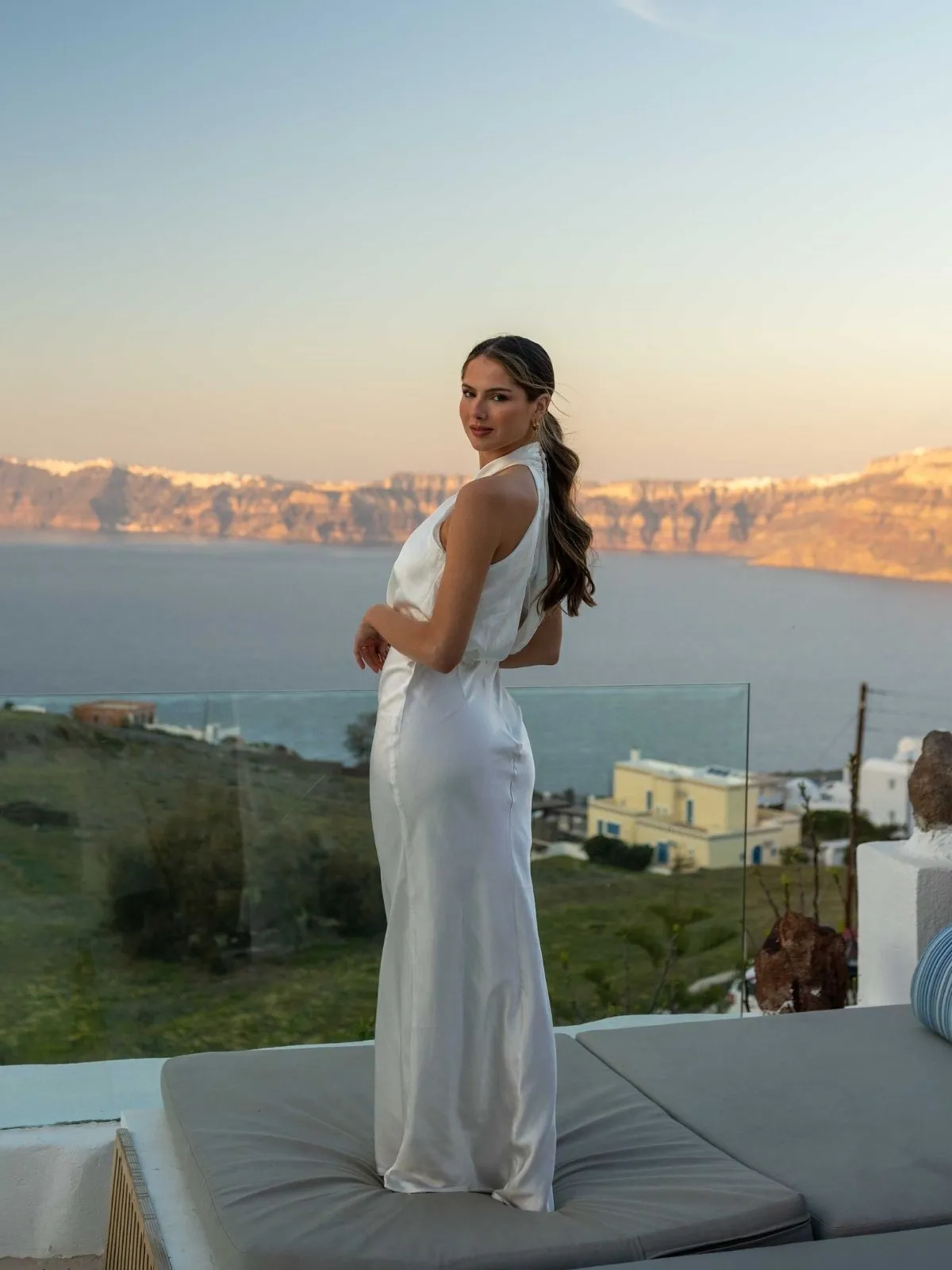 Lara Halter Split column Dress / White Effortless Pair ComfortFitDesign