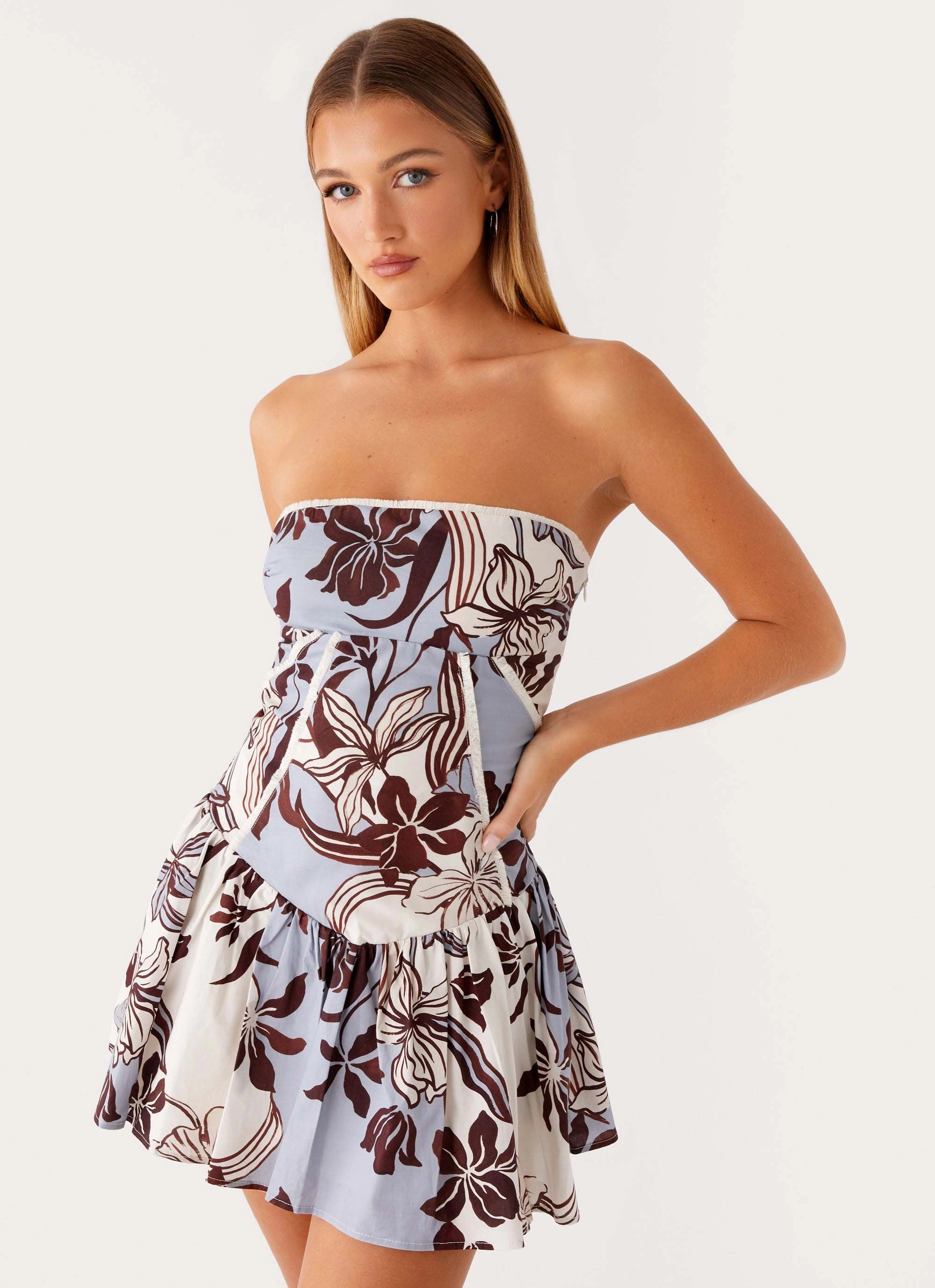 Elegant Style Quiet Glow Larnie Linen Mini Dress - Bluewood Blossom