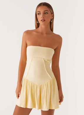 Shiny surface Stylish Pick Larnie Linen Mini Dress - Lemon