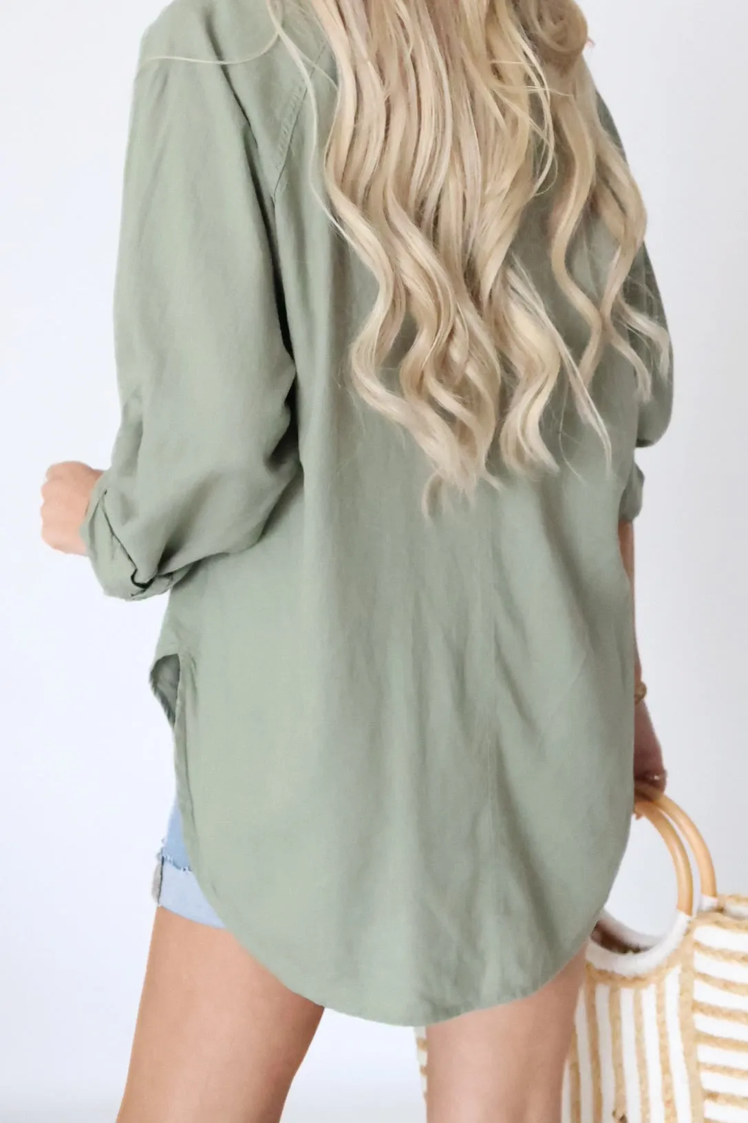 WrinkleFree Weaving The Perfect Linen Top - Avocado