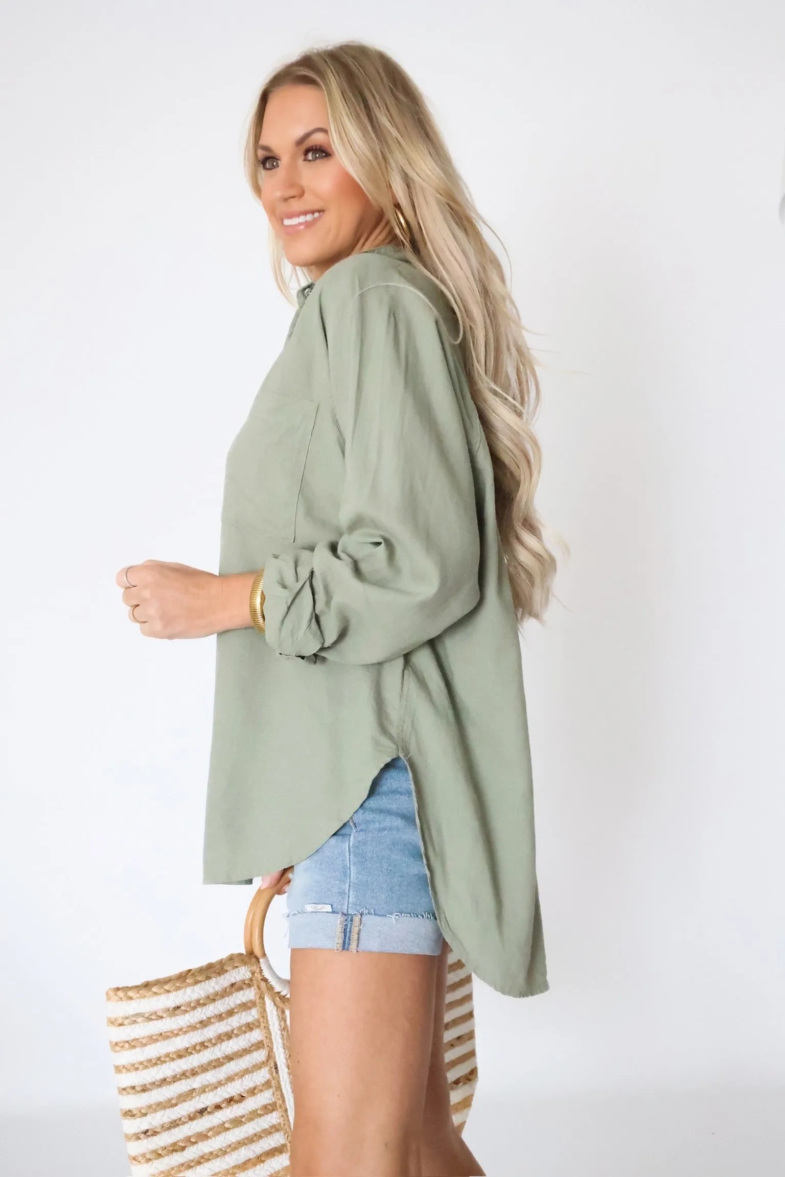 MultiPanelBreathability OdorControl Technology The Perfect Linen Top - Avocado