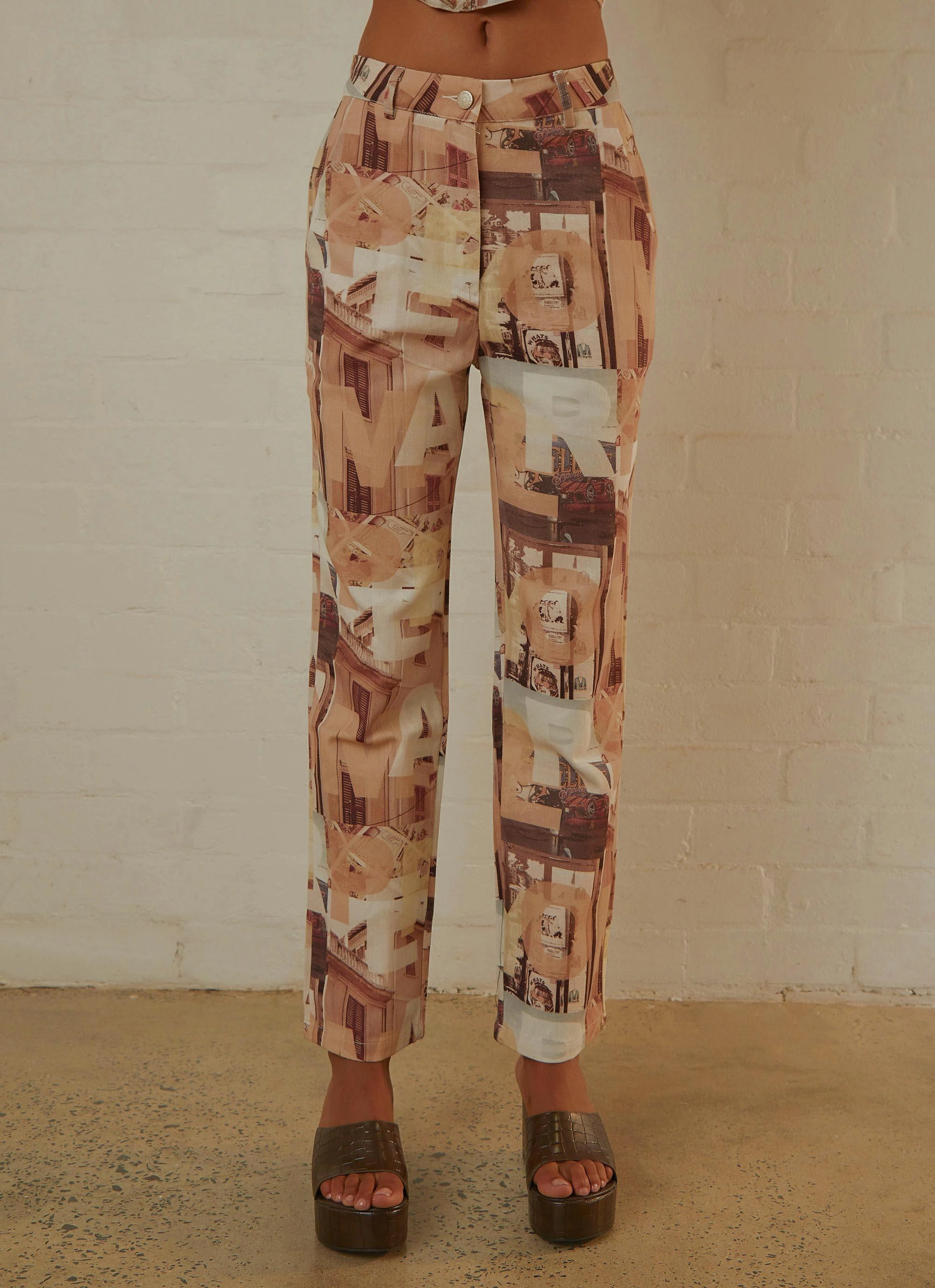 Late Nights in N.Y Pants - Neutral Film Graphic Tear Resistant Weave