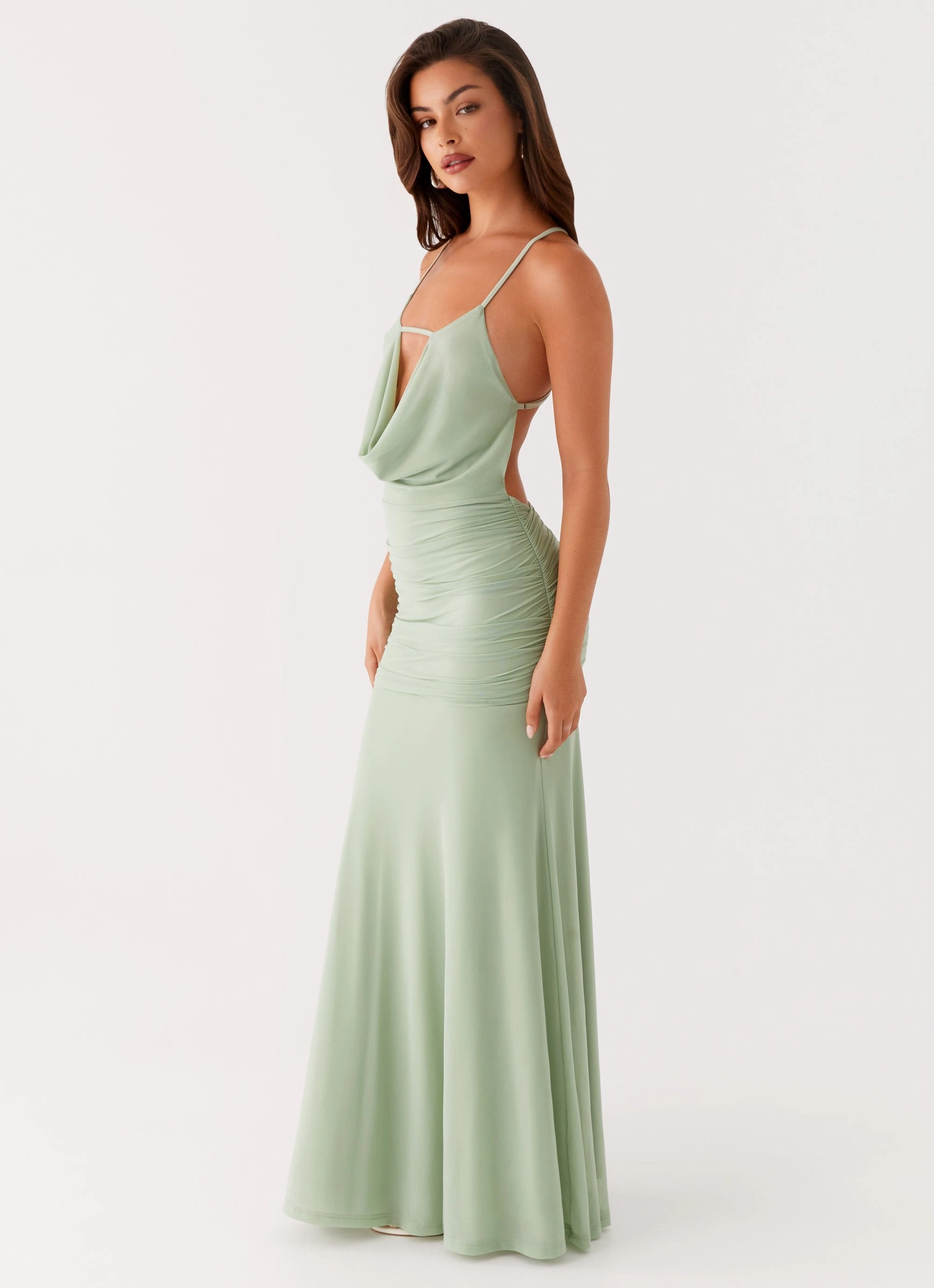 Norah Maxi Dress - Sage Glossy-Finish