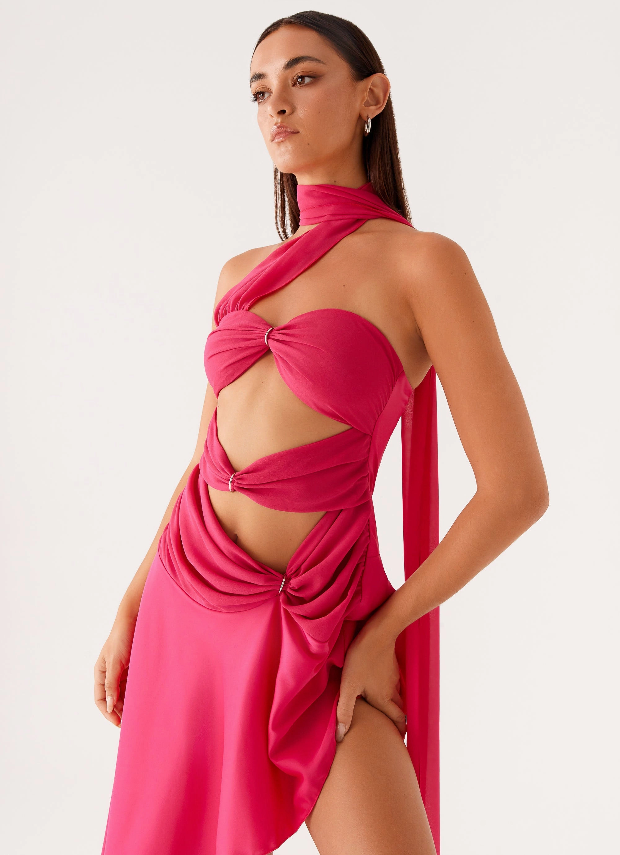 Casual Motion Circa Scarf Midi Dress - Hot Pink