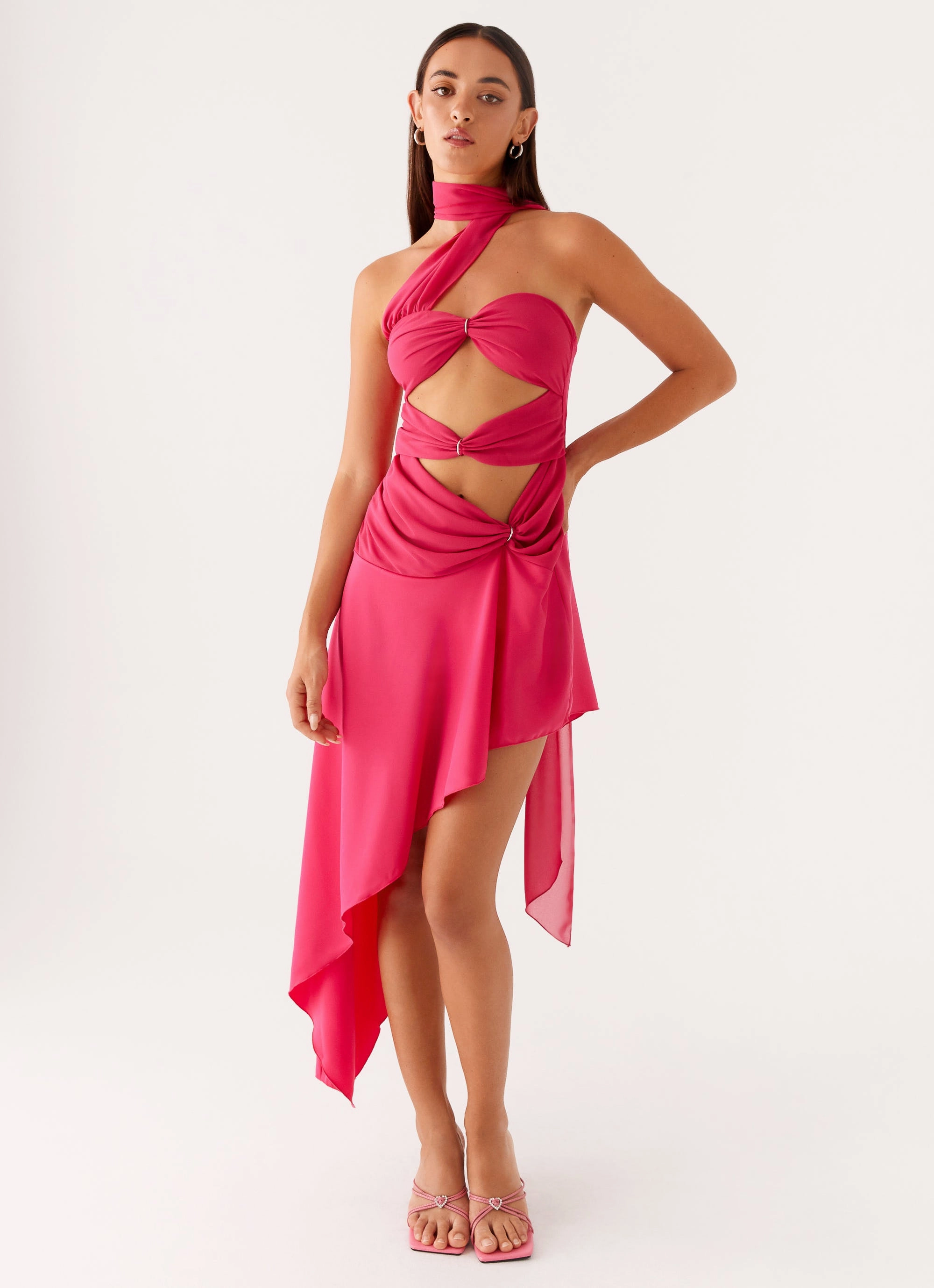 Sporty-Look Circa Scarf Midi Dress - Hot Pink