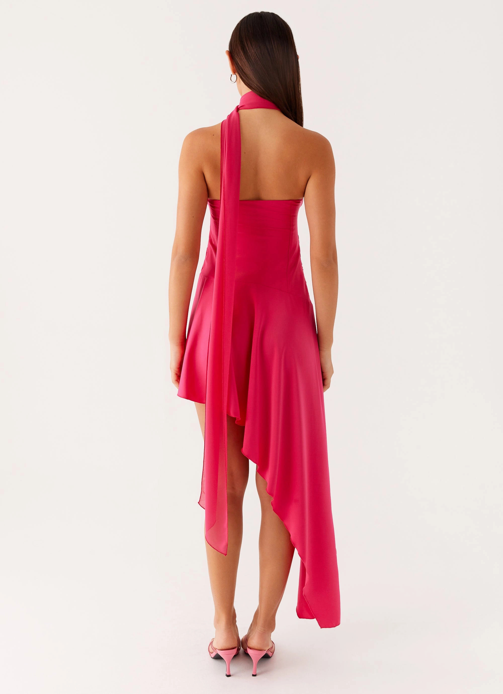 Circa Scarf Midi Dress - Hot Pink Elegant Comfort Flowy-Shape