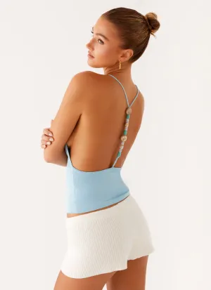 FadeResistant Dye Ollie Knit Halter Top - Blue