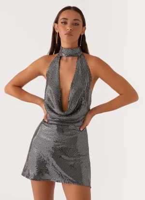 Life Soft Nora Sequin Cowl Neck Mini Dress - Black