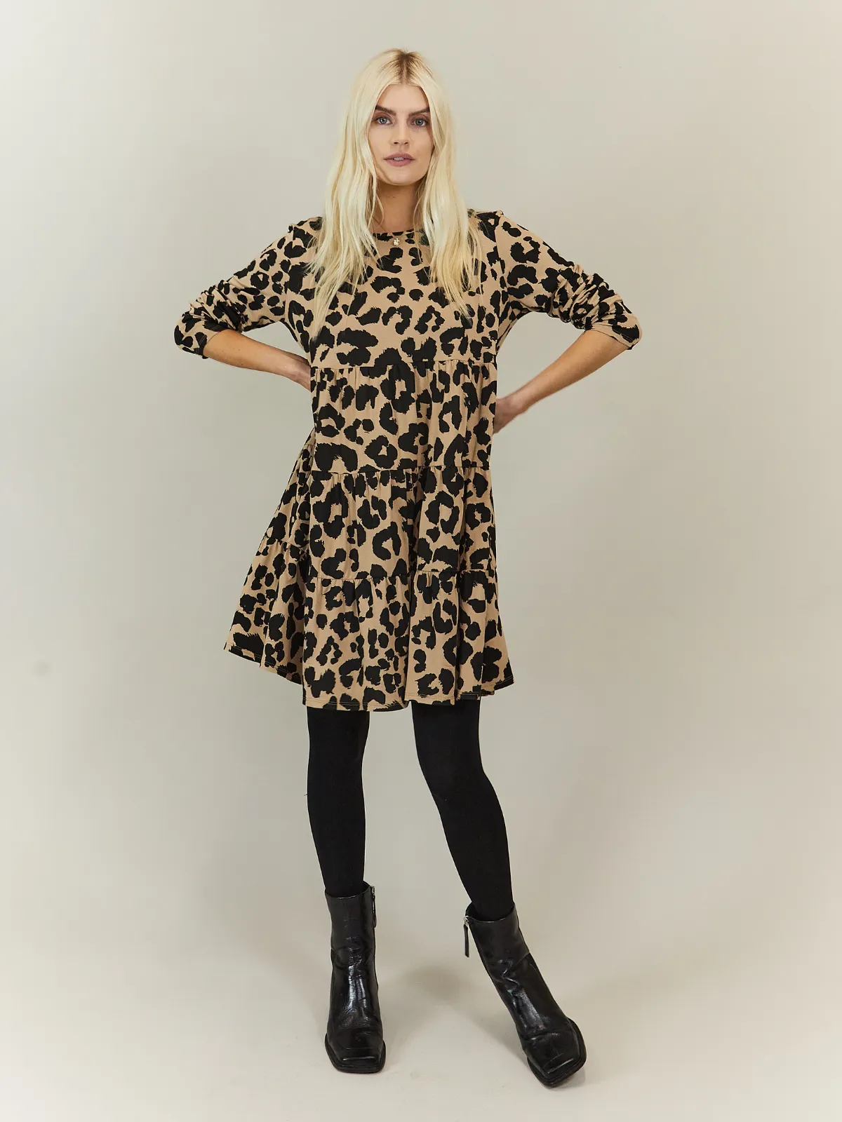 Empire Waist Stef Tiered Jersey Smock Dress / Animal Print