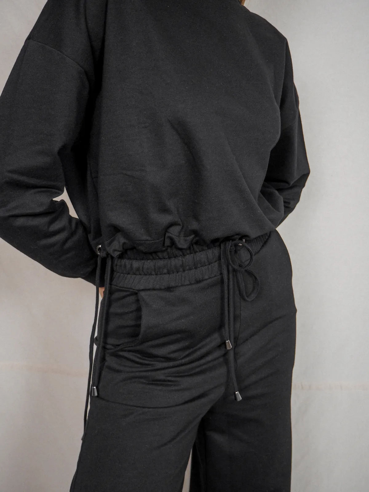 Kylie Black Cropped Tie Sweatshirt Durable Weave