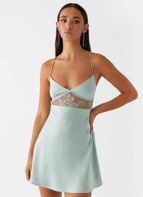 Flutter-Sleeve Korren Lace Mini Dress - Sage