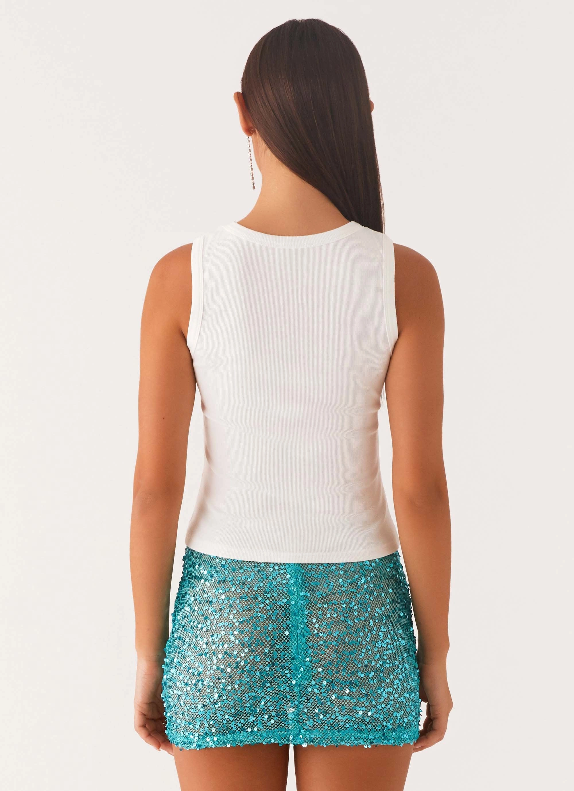 Hidden Storage Pockets Signature Beaded Logo Tank - White