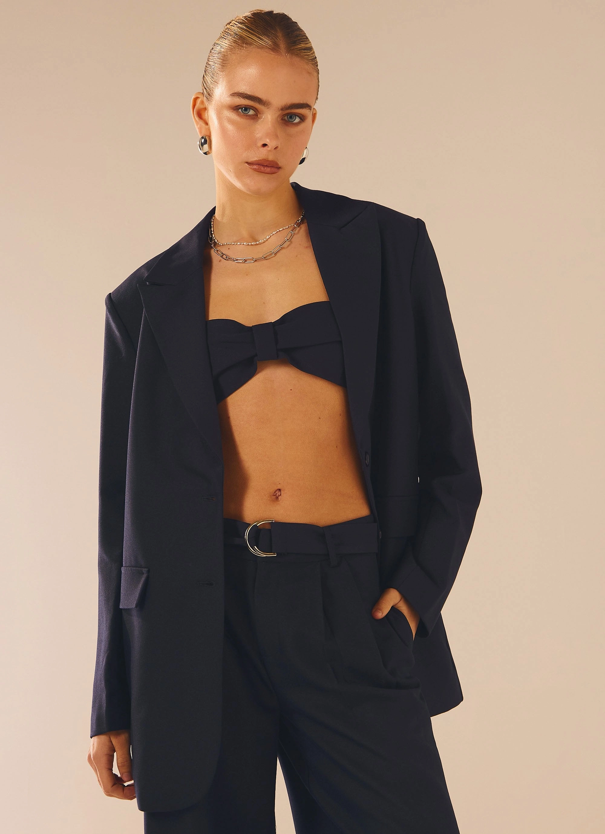 MultiFunctionalPockets Tailored Seams City Slicker Bandeau Top - Navy Ink