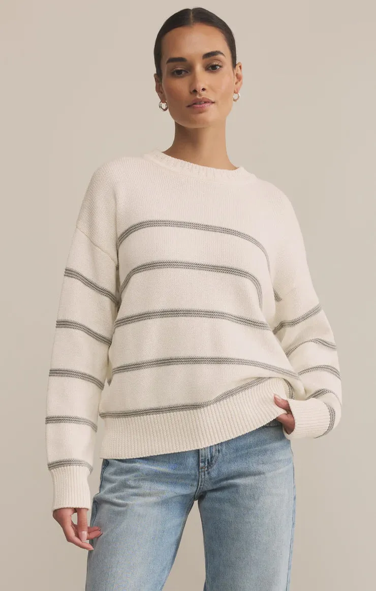 Subtle Details Biodegradable Fiber Boyfriend Stripe Sweater - White