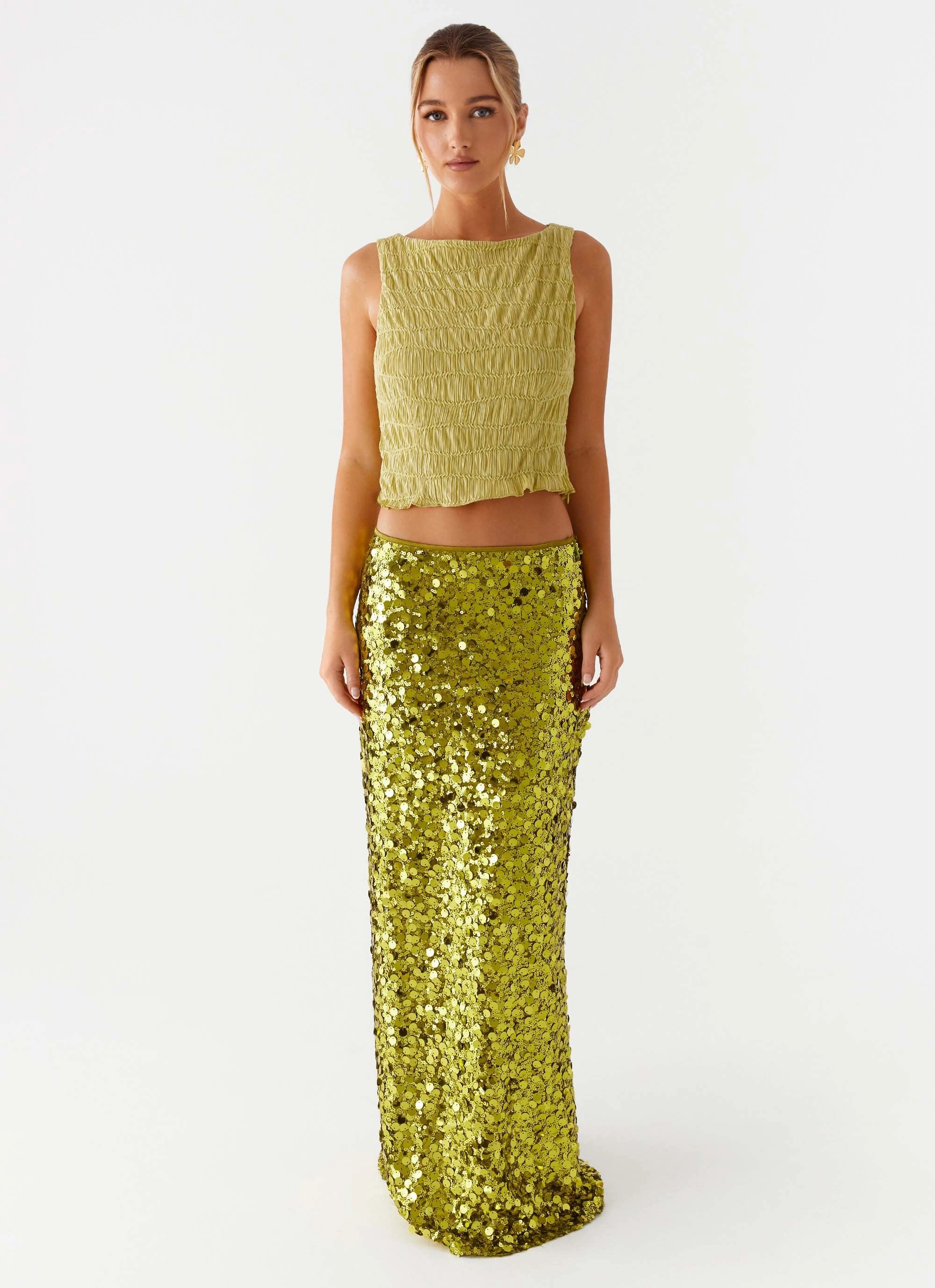 Adjustable Hem Supernova Boat Neck Top - Lime