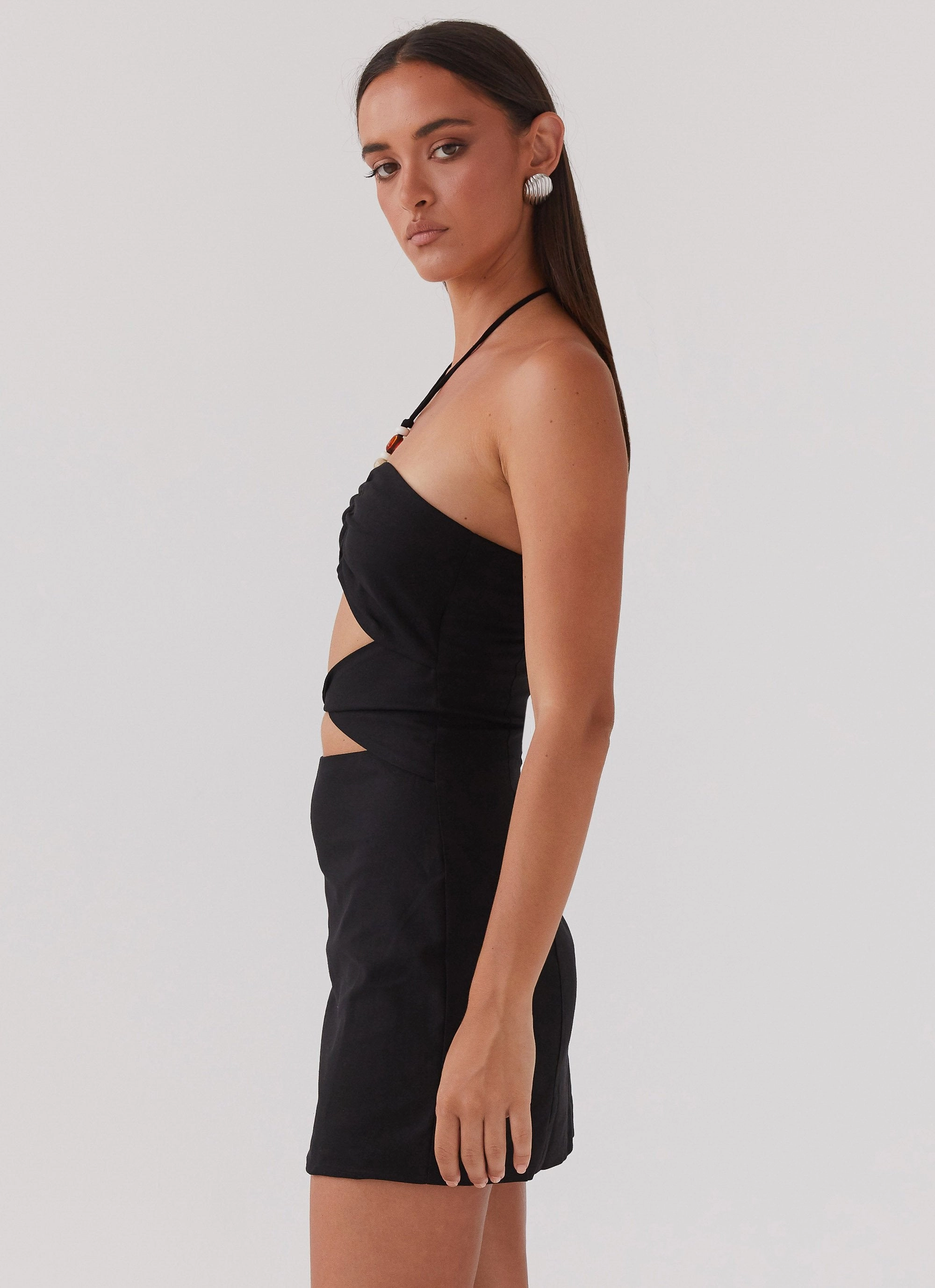 Starry Sands Linen Mini Dress - Black Refined Cut