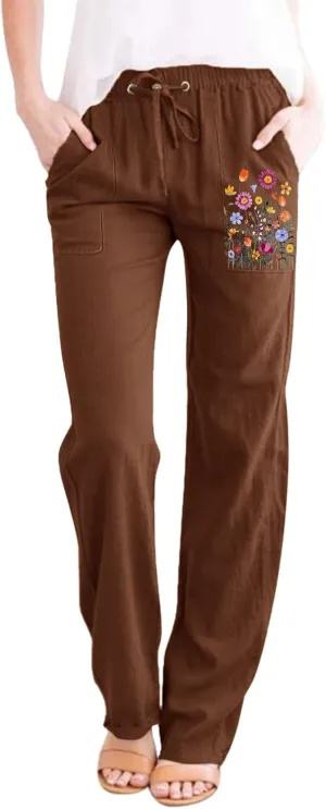 LCMTWX Beach Pants for Women Solid Cotton and Pants with Pocket Long Pants Linen Pants Women Plus Size Cute Pants for Women
