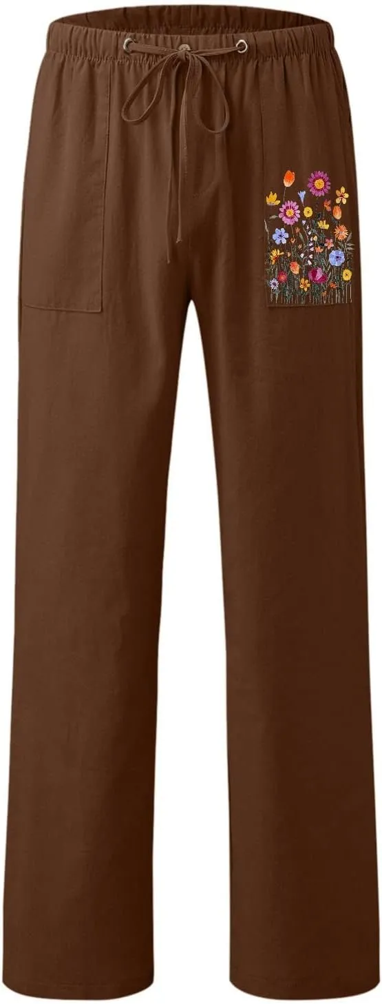 LCMTWX Beach Pants for Women Solid Cotton and Pants with Pocket Long Pants Linen Pants Women Plus Size Cute Pants for Women