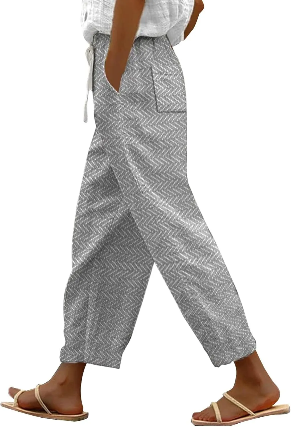 LCMTWX Linen Pants for Women 2025 Casual Drawstring Pants Capri Pants 2025 Pants with Pockets Wide Leg Cropped Pants