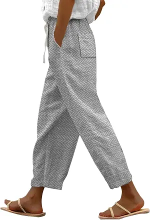 LCMTWX Linen Pants for Women 2025 Casual Drawstring Pants Capri Pants 2025 Pants with Pockets Wide Leg Cropped Pants