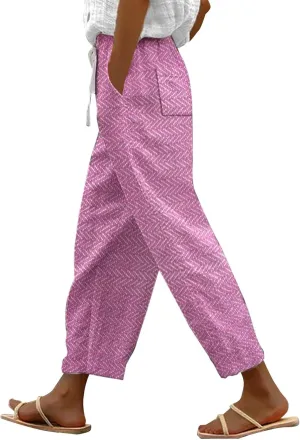 LCMTWX Summer Linen Pants for Women 2025 Drawstring Pants Capri Pants 2025 Pants with Pockets Wide Leg Cropped Pants Beach