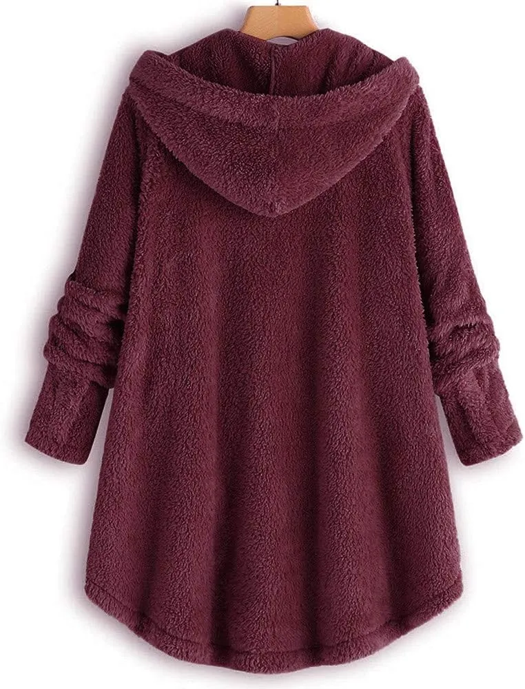 LCMTWX Womens Fuzzy Fleece Jacket Pullover Tail Loose Women Coat Tops Women's Coat Outerwear with Pockets Ski Jackets For