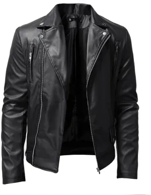 Leather Jackets for Men, Faux Bomber Jacket Men Motorcycle Notch Lapel Moto Biker Coat Zip Up Bomber Jackets Outerwear