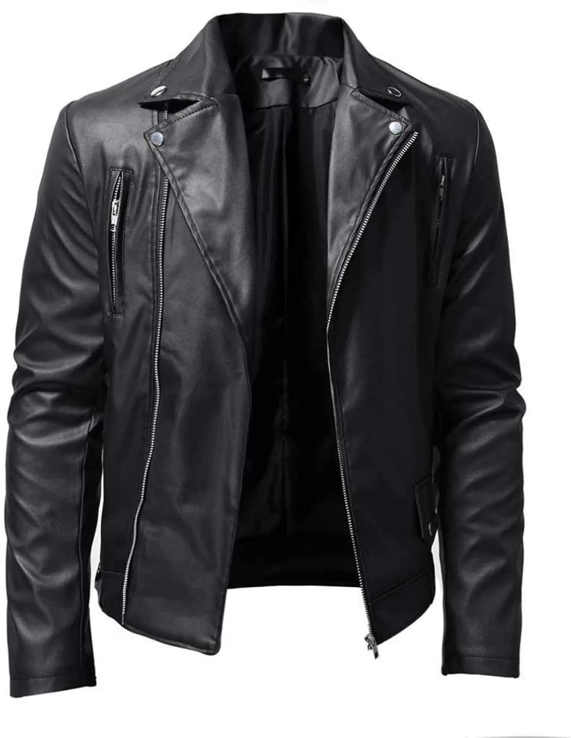 Leather Jackets for Men, Faux Bomber Jacket Men Motorcycle Notch Lapel Moto Biker Coat Zip Up Bomber Jackets Outerwear