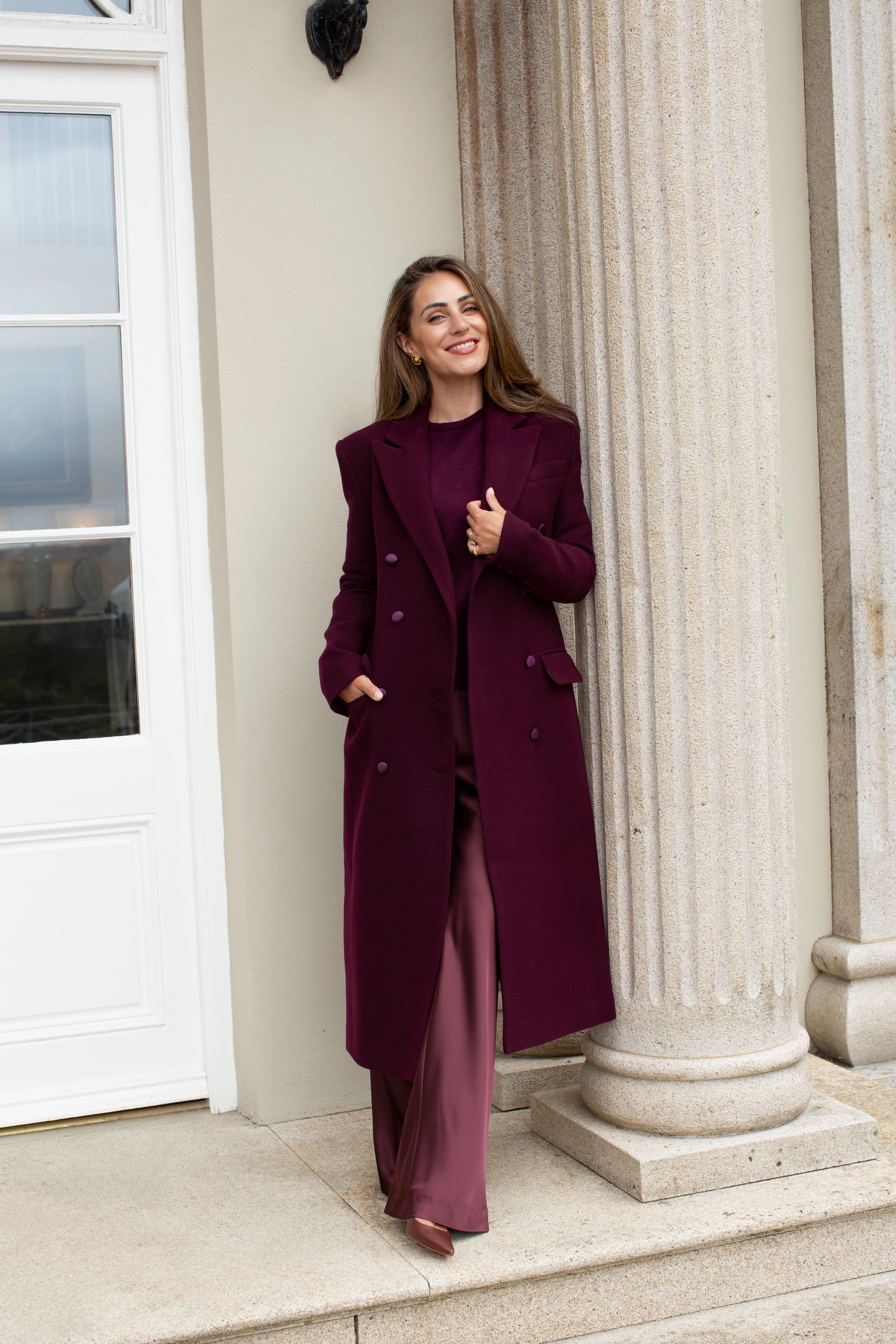 "The Sandra" - Satin Trousers Long (Plum) Flexible Fabric